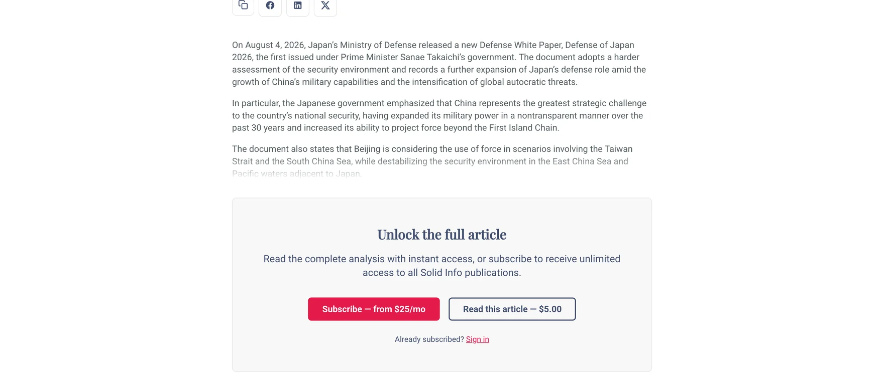 A Solid Info publication seen logged out: three preview paragraphs fading into the purchase options.